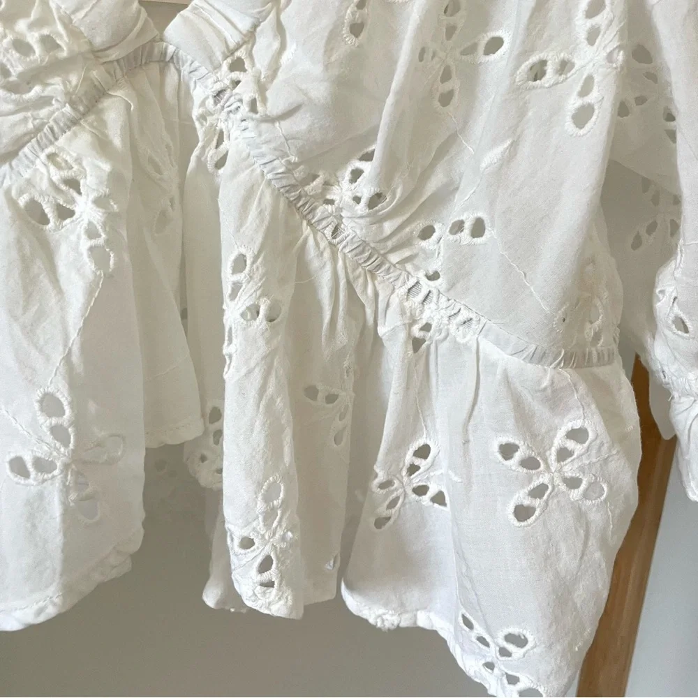 NWT Free People Eyelet Ruffle V-neck Blouse in Optic White - XL - Picture 5 of 5